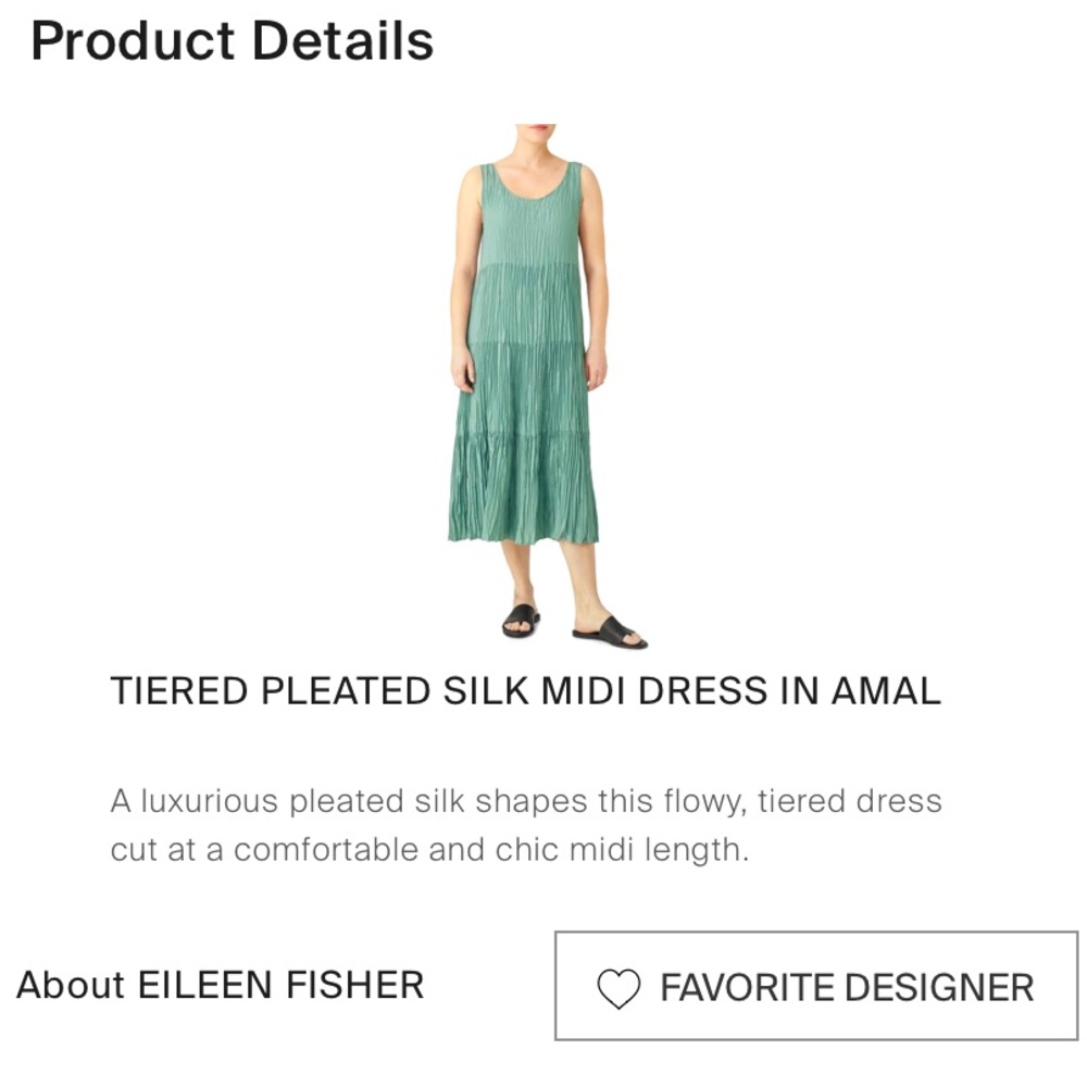NEW ❤️ Eileen Fisher silk tiered pleaded dress.  Amal colour.